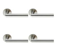 Loops 4x PAIR Round Mitred Bar Safety Handle on Round Rose Concealed Fix Satin Steel in Metallics Loops Metallics