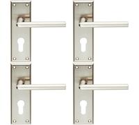 Loops 4x PAIR Rounded Lever on Euro Lock Backplate Handle 150 x 50mm Satin Nickel in Metallics Loops Metallics