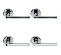 4x PAIR Rounded Straight Bar Handle Concealed Fix Round Rose Polished Chrome