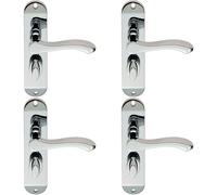 4x PAIR Scroll Lever Door Handle on Bathroom Backplate 180 x 40mm Chrome