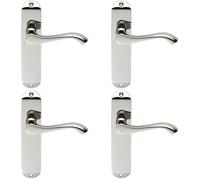 4x PAIR Scroll Lever Door Handle on Latch Backplate 180 x 40mm Polished Chrome