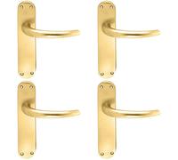 Loops 4x PAIR Slim Round Bar Handle on Shaped Latch Backplate 185 x 40mm Satin Brass in Metallics Loops Metallics