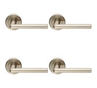 4x PAIR Slimline Straight Bar Handle on Round Rose Concealed Fix Satin Nickel