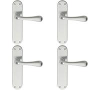 4x PAIR Smooth Round Bar Handle on Latch Backplate 185 x 40mm Satin Chrome