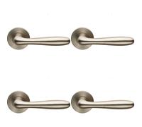4x PAIR Smooth Rounded Bar Handle on Slim Round Rose Concealed Fix Satin Steel
