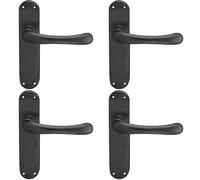 4x PAIR Smooth Rounded Handle on Shaped Latch Backplate 185 x 42mm Matt Black