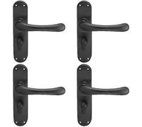 4x PAIR Smooth Rounded Lever on Shaped Bathroom Backplate 185 x 42mm Matt Black
