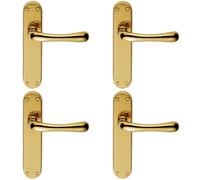 Loops 4x PAIR Smooth Rounded Lever on Shaped Latch Backplate 185 x 42mm Polished Brass in Metallics Loops Metallics