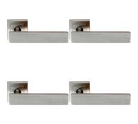 Loops 4x PAIR Square Cut Straight Bar Handle on Square Rose Concealed Fix Satin Steel in Metallics Loops Metallics