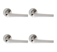 Loops 4x PAIR Straight Flat Topped Bar Handle on Round Rose Concealed Fix Satin Steel in Metallics Loops Metallics