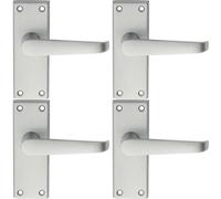 4x PAIR Straight Handle on Short Latch Backplate 118 x 42mm Satin Chrome