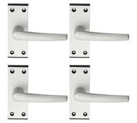 4x PAIR Straight Lever on Latch Backplate Door Handle 102 x 38mm Satin Aluminium