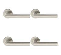 Loops 4x PAIR Straight Mitred Bar Handle on Round Rose Concealed Fix Satin Steel in Metallics Loops Metallics