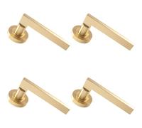 Loops 4x PAIR Straight Plinth Mounted Handle on Round Rose Concealed Fix Satin Brass in Metallics Loops Metallics