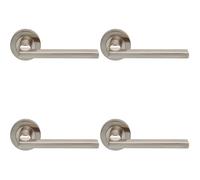 4x PAIR Straight Plinth Mounted Handle on Round Rose Concealed Fix Satin Nickel
