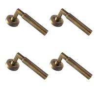 Loops 4x PAIR Straight Round Bar Handle on Round Rose Concealed Fix Antique Brass in Metallics Loops Metallics