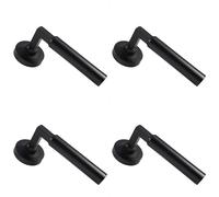 4x PAIR Straight Round Bar Handle on Round Rose Concealed Fix Matt Black