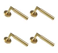 Loops 4x PAIR Straight Round Bar Handle on Round Rose Concealed Fix Satin Brass in Metallics Loops Metallics