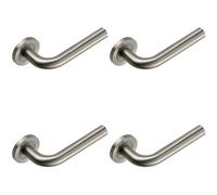 Loops 4x PAIR Straight Round Bar Handle on Round Rose Concealed Fix Satin Steel in Metallics Loops Metallics