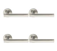 4x PAIR Straight Round T Bar Handle on Round Rose Concealed Fix Polished Steel