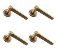 4x PAIR Straight Rounded Handle on Round Rose Concealed Fix Antique Brass