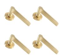 Loops 4x PAIR Straight Rounded Handle on Round Rose Concealed Fix Satin Brass in Metallics Loops Metallics