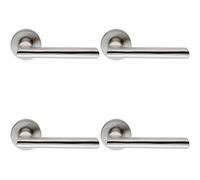 4x PAIR Straight Smooth Round Bar Handle on Round Rose Concealed Fix Satin Steel