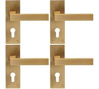4x PAIR Straight Square Handle on Euro Lock Backplate 150 x 50mm Antique Brass