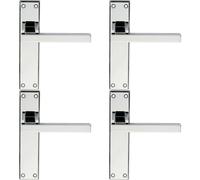 4x PAIR Straight Square Handle on Latch Backplate 180 x 40mm Polished Chrome