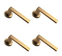 Loops 4x PAIR Straight Square Handle on Round Rose Concealed Fix Antique Brass in Metallics Loops Metallics