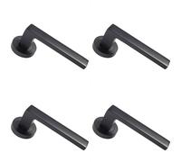 4x PAIR Straight Square Handle on Round Rose Concealed Fix Matt Black Finish
