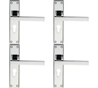 4x PAIR Straight Square Lever on Euro Lock Backplate 180 x 40mm Polished Chrome