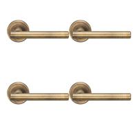 Loops 4x PAIR Straight T Bar Handle on Round Rose Concealed Fix Antique Brass in Metallics Loops Metallics