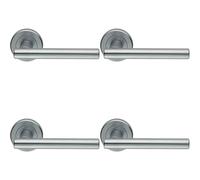 4x PAIR Straight T Bar Handle on Round Rose Concealed Fix Satin Chrome