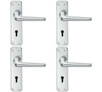 4x PAIR Straight Tapered Handle on Lock Backplate 152 x 41mm Satin Aluminium