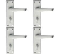 Loops 4x PAIR Straight Victorian Handle on Bathroom Backplate 150 x 43mm Satin Chrome Loops Multicolor