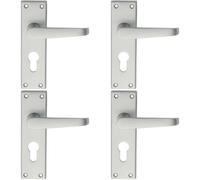 Loops 4x PAIR Straight Victorian Handle on Euro Lock Backplate 150 x 43mm Satin Chrome Loops Multicolor