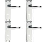 Loops 4x PAIR Straight Victorian Handle on Lock Backplate 150 x 43mm Polished Chrome Loops Multicolor