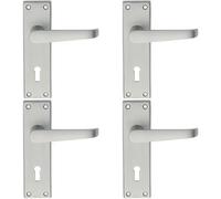 Loops 4x PAIR Straight Victorian Handle on Lock Backplate 150 x 43mm Satin Chrome Loops Multicolor