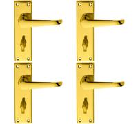 4x PAIR Straight Victorian Lever on Bathroom Backplate 150 x 42mm Brass