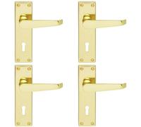 Loops 4x PAIR Victorian Flat Lever on Lock Backplate Handle 150 x 42mm Polished Brass in Metallics Loops Metallics