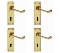 4x PAIR Victorian Scroll Handle on Lock Backplate 150 x 43mm Polished Brass