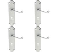 4x PAIR Victorian Scroll Handle on Lock Backplate 205 x 49mm Satin Chrome