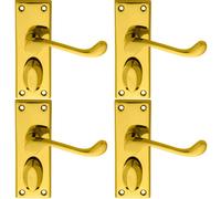 Loops 4x PAIR Victorian Scroll Handle on Privacy Backplate 118 x 43mm Polished Brass in Metallics Loops Metallics