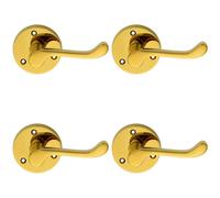 4x PAIR Victorian Scroll Lever on 58mm Round Rose Polished Brass Door Handle