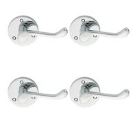 4x PAIR Victorian Scroll Lever on 58mm Round Rose Polished Chrome Door Handle