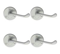 Loops 4x PAIR Victorian Scroll Lever on 58mm Round Rose Satin Chrome Door Handle