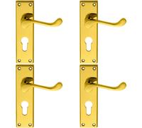 4x PAIR Victorian Scroll Lever on Euro Lock Backplate 150 x 43mm Polished Brass