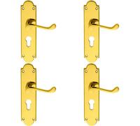 Loops 4x PAIR Victorian Scroll Lever on Euro Lock Backplate 205 x 49mm Polished Brass in Metallics Loops Metallics