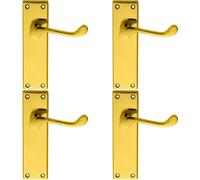 Loops 4x PAIR Victorian Scroll Lever on Sweedor Latch Backplate 150 x 43mm Brass in Metallics Loops Metallics